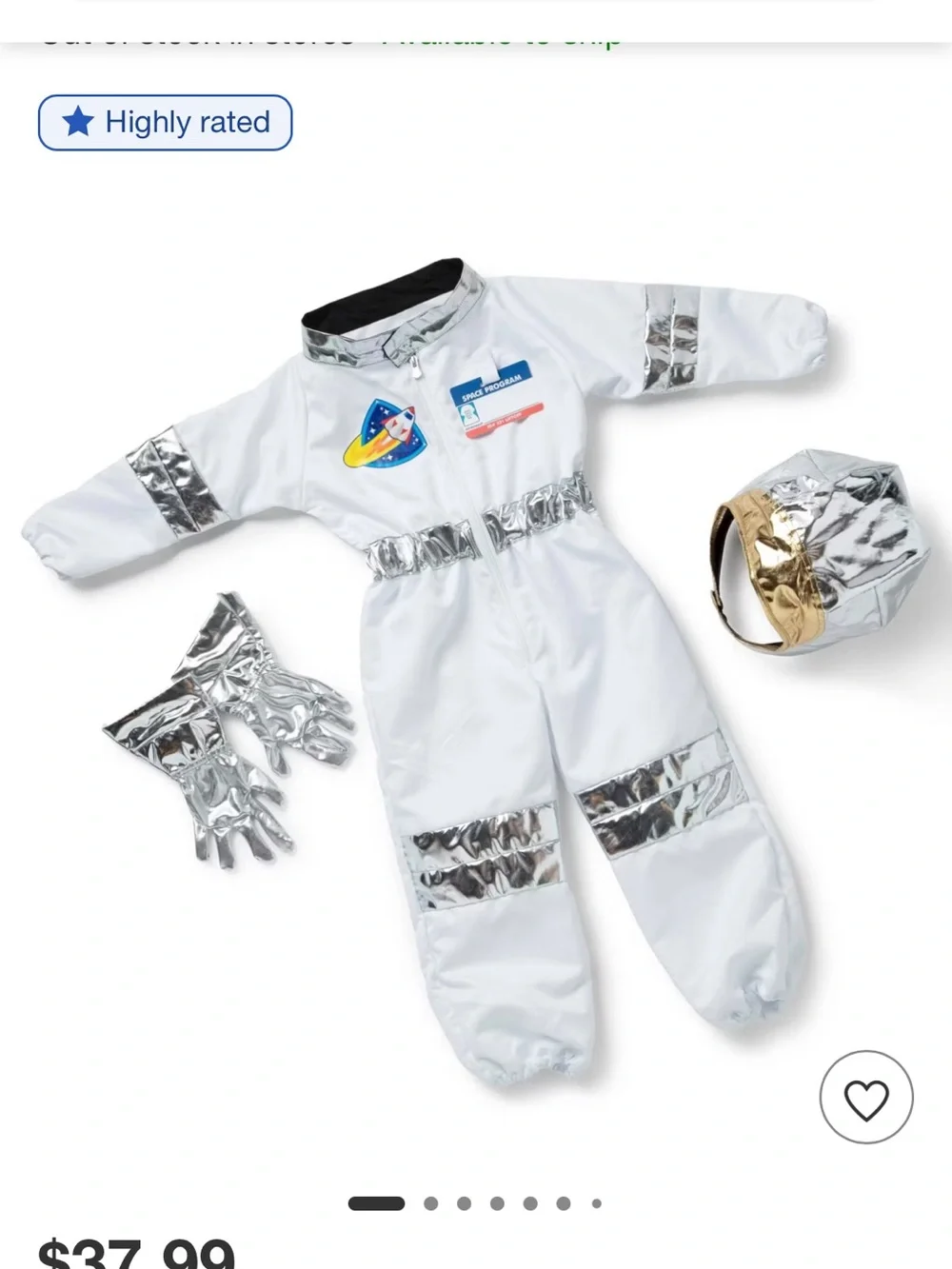 Melissa and Doug Astronaut Costume with Helmet NO GLOVES